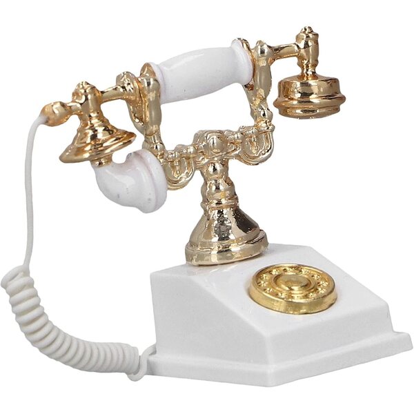 DAUZ Mini-Vintage-Telefon aus Legierung für Puppenhaus 1:12, dekorativ und realistisch