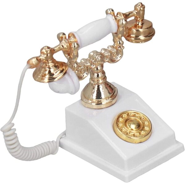 DAUZ Mini-Vintage-Telefon aus Legierung für Puppenhaus 1:12, dekorativ und realistisch