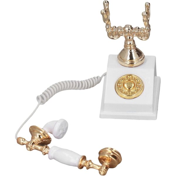 DAUZ Mini-Vintage-Telefon aus Legierung für Puppenhaus 1:12, dekorativ und realistisch