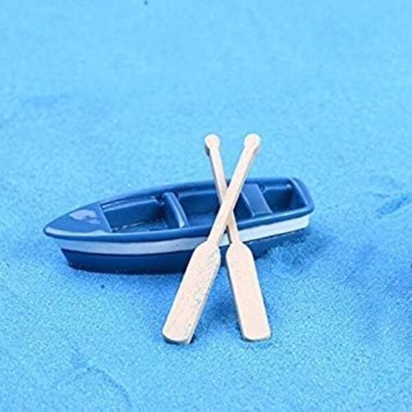 Set 3 Pezzi Barchette e Remi in Resina e Legno per Decorazioni Mini Giardino e Casa delle Bambole