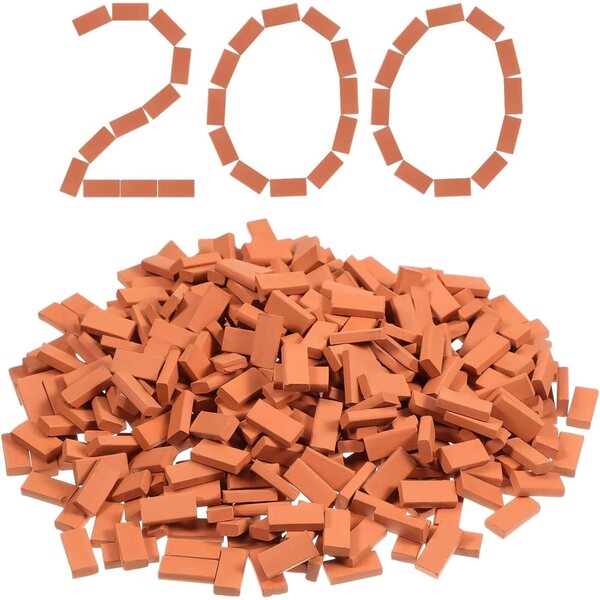 Lot 200 mini mattoni in argilla rossa per diorami e case delle bambole 1/35