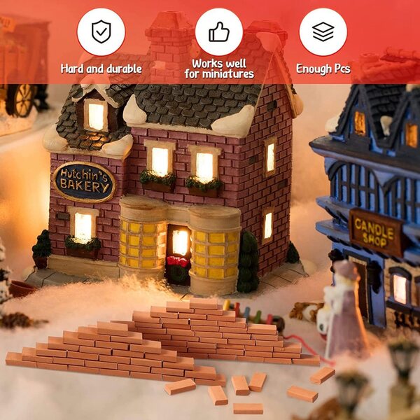 Lot von 200 Mini-Ziegeln aus rotem Ton für Dioramen und Puppenhäuser 1/35