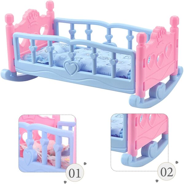Alasum Letto per Bambole in Plastica e Stoffa 37x24x18 cm - Accessorio Casa delle Bambole