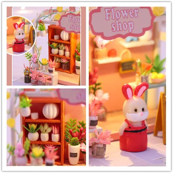 DIY Mini-Puppenhaus-Bausatz aus Holz mit Lapin Fleuriste, Kreativspiel 1:24