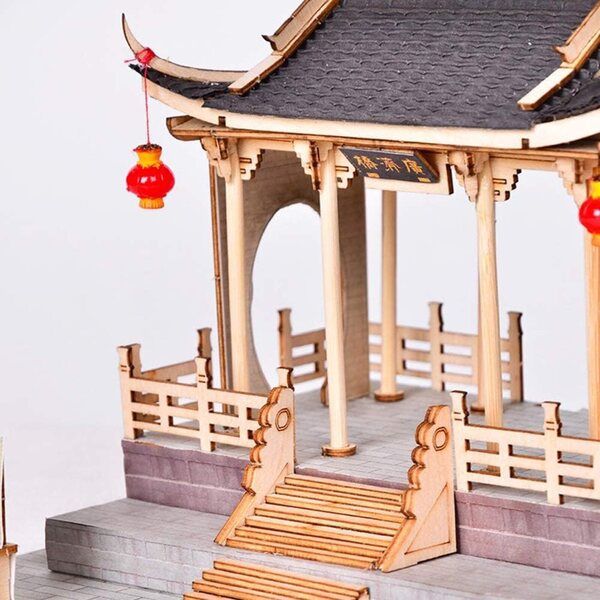 Bausatz für ein altes chinesisches 3D-Puppenhaus aus Holz mit LED-Leuchten und Möbeln