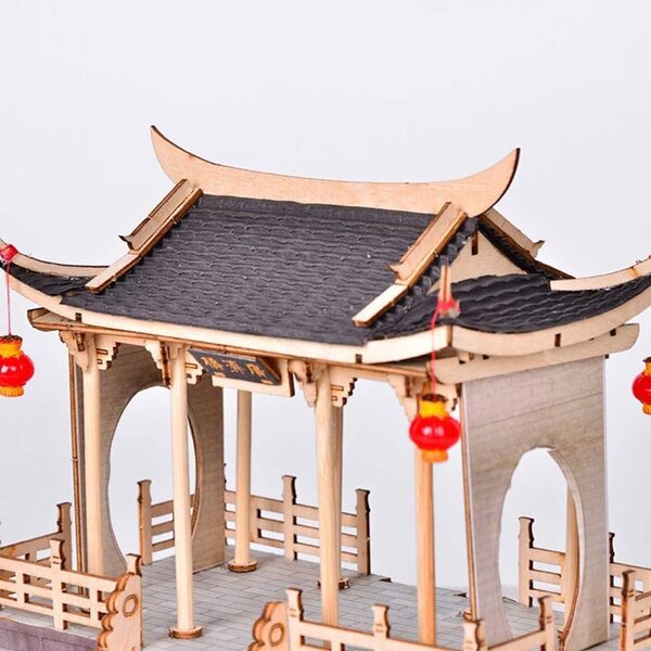 Bausatz für ein altes chinesisches 3D-Puppenhaus aus Holz mit LED-Leuchten und Möbeln