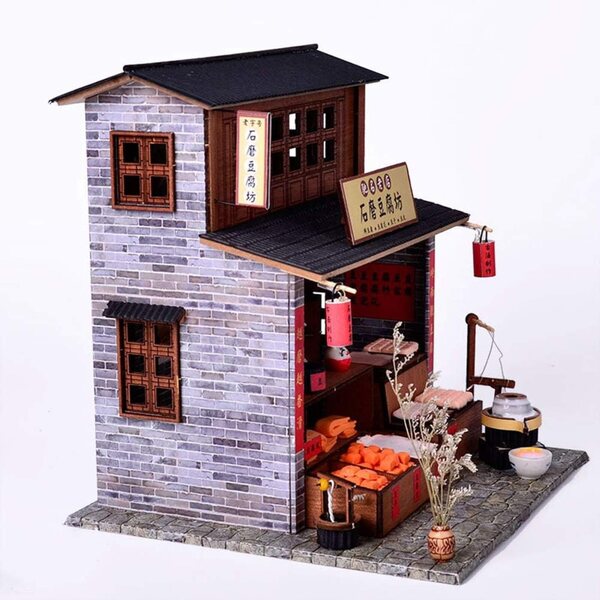 3D-Miniatur-Puppenhaus zum Zusammenbauen – Steinmühle – XLZSP DIY-Bausatz aus Holz und Papier