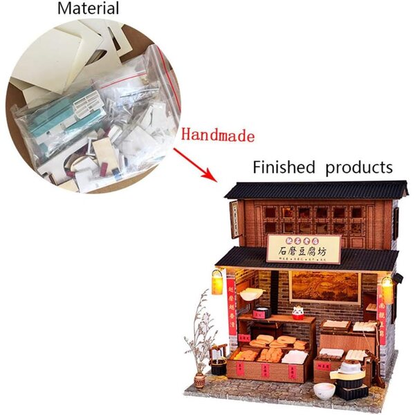 3D-Miniatur-Puppenhaus zum Zusammenbauen – Steinmühle – XLZSP DIY-Bausatz aus Holz und Papier
