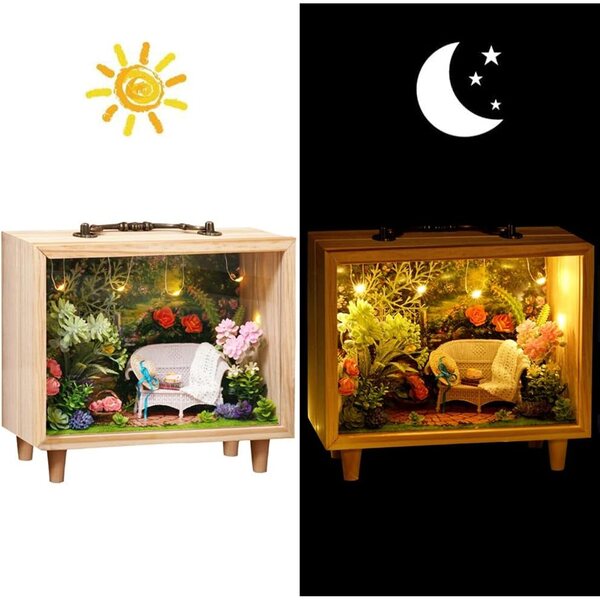 DIY-Miniatur-Puppenhaus-Bausatz mit LED – Afternoon Shimmer-Modell 20,5 x 9,4 x 19,5 cm