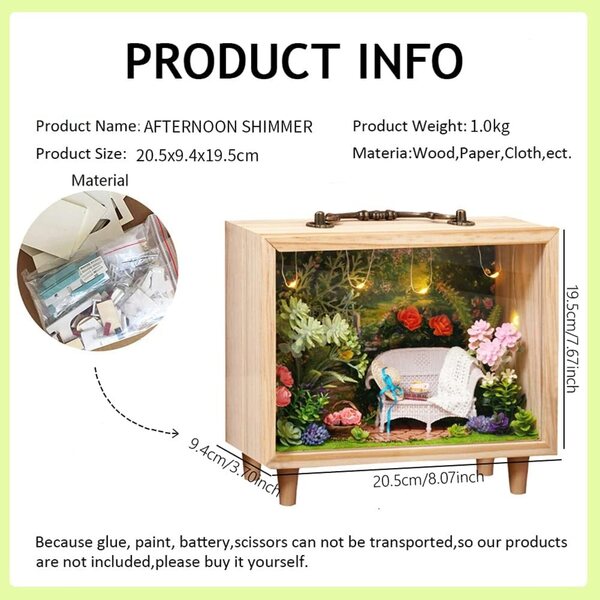DIY-Miniatur-Puppenhaus-Bausatz mit LED – Afternoon Shimmer-Modell 20,5 x 9,4 x 19,5 cm