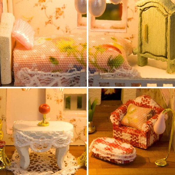 Kit casa delle bambole in legno con luci LED e accessori, fai da te per bambini 14+