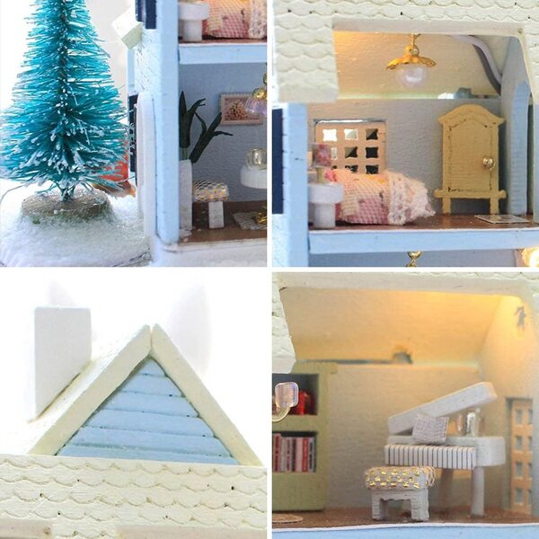 Kit Casa delle Bambole in Legno con LED e Mobili - Fai da Te per Adulti e Ragazzi