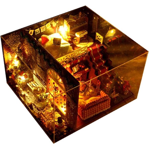Casa delle bambole in miniatura in legno fai-da-te con LED e armadietto realistico - Kit creativo