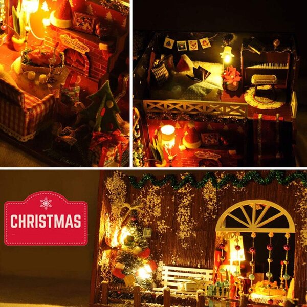 Casa delle bambole in miniatura in legno fai-da-te con LED e armadietto realistico - Kit creativo