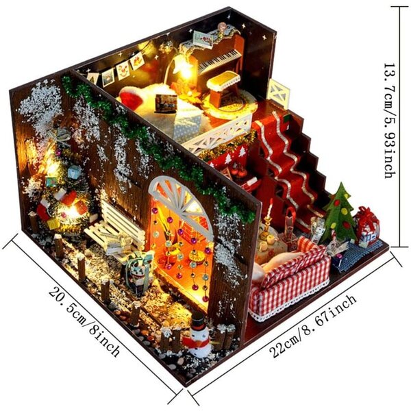 Casa delle bambole in miniatura in legno fai-da-te con LED e armadietto realistico - Kit creativo