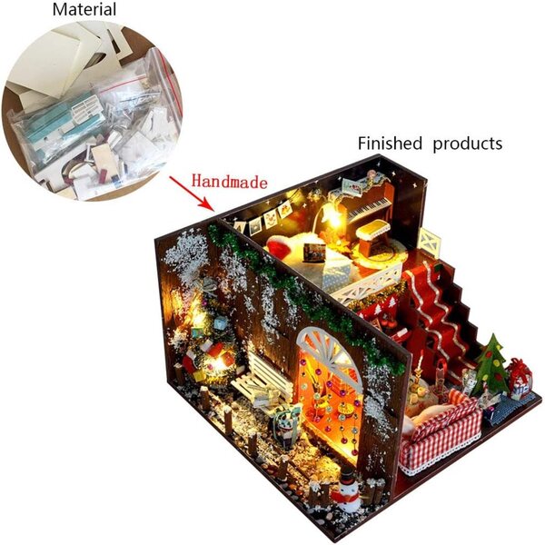 Casa delle bambole in miniatura in legno fai-da-te con LED e armadietto realistico - Kit creativo