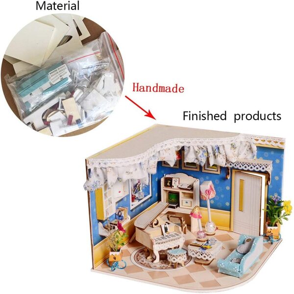 Casa delle bambole in legno in miniatura fai-da-te con LED e mobili realistici