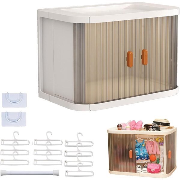 Klappbarer Kleiderschrank für 17-cm-Puppen mit Staubschutz und Kleiderbügel
