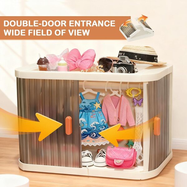 Klappbarer Kleiderschrank für 17-cm-Puppen mit Staubschutz und Kleiderbügel