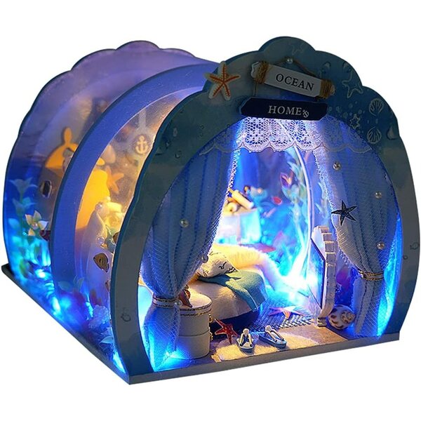 Kit Casa di Bambola Miniatura DIY Blu Oceano con LED e Tessuti – XLZSP