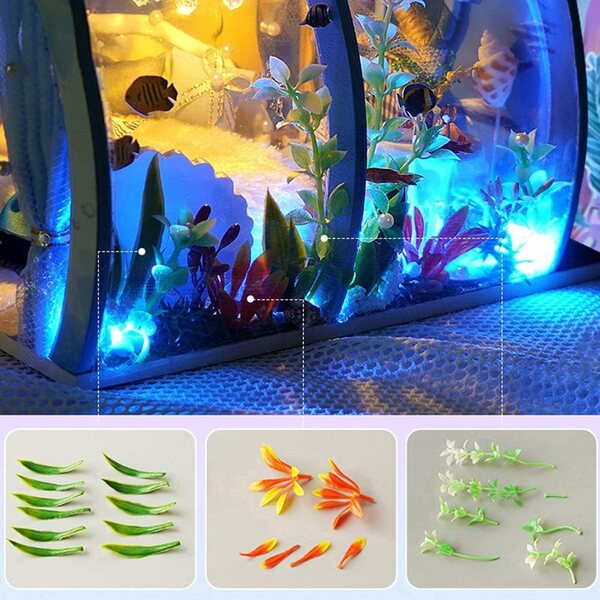 Kit Casa di Bambola Miniatura DIY Blu Oceano con LED e Tessuti – XLZSP