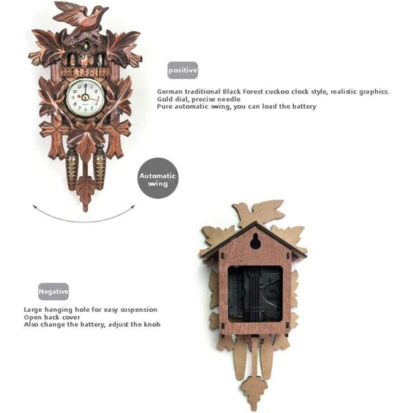3D-Schwarzwald-Miniatur-Cucu-Pendel aus Holz mit Quarzwerk, 115 x 225 x 50 mm
