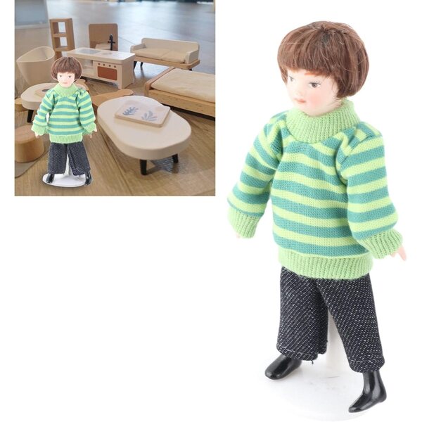Walmeck Miniatura Bambino in Pull Verde 1:12 con Articolazioni Mobili e Supporto
