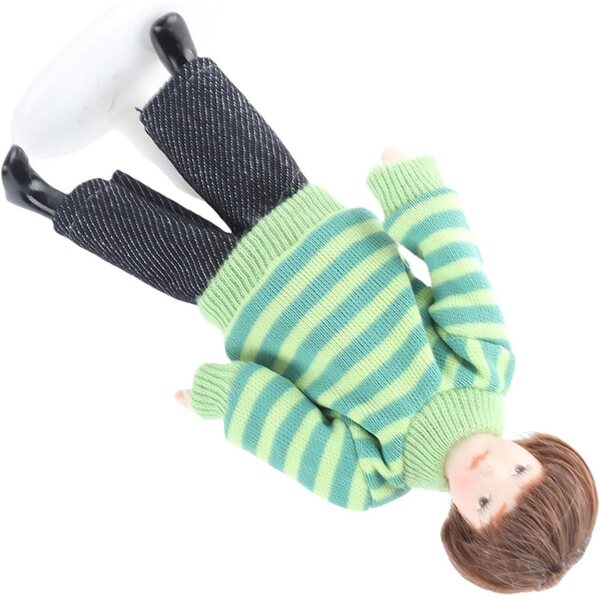 Walmeck Miniatura Bambino in Pull Verde 1:12 con Articolazioni Mobili e Supporto