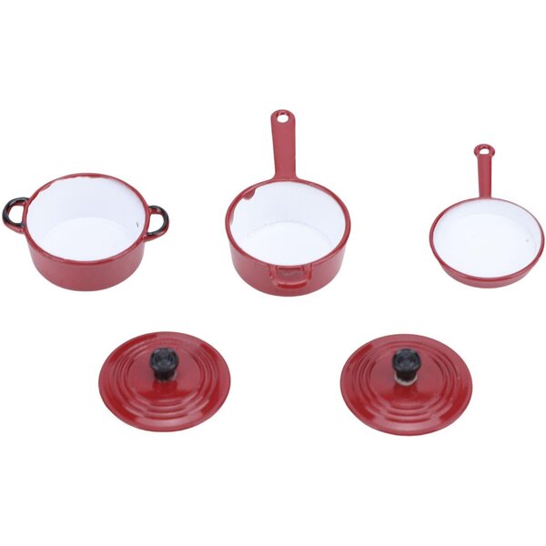 Set Cucina Miniatura in Lega Smaltata per Casa delle Bambole con Pentole e Padella