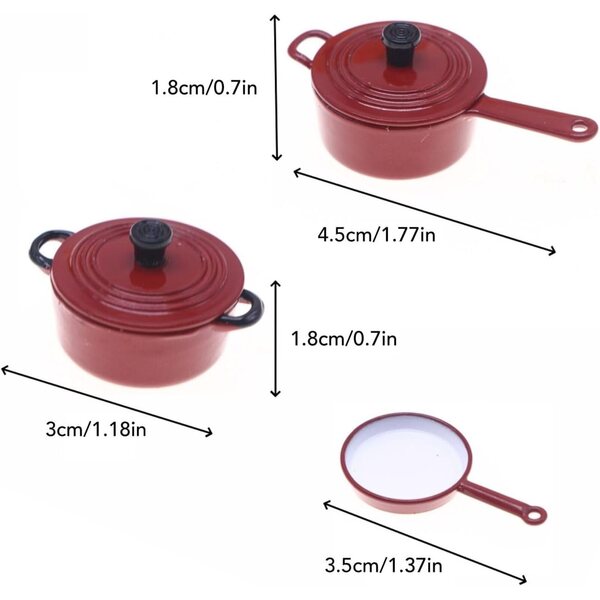 Set Cucina Miniatura in Lega Smaltata per Casa delle Bambole con Pentole e Padella