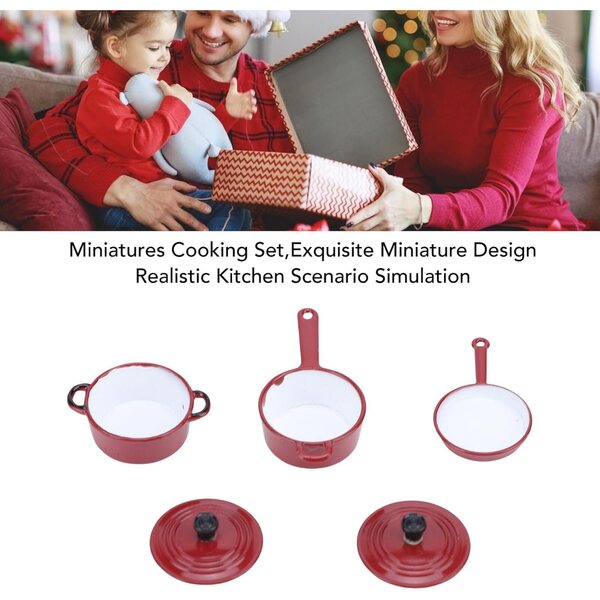 Set Cucina Miniatura in Lega Smaltata per Casa delle Bambole con Pentole e Padella