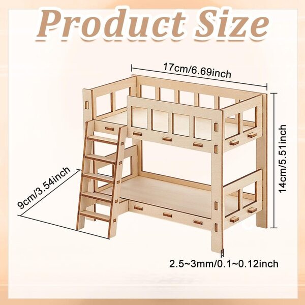 BENECREAT Letto a Castello in Legno per Bambole fino a 155mm, 170x90x140mm