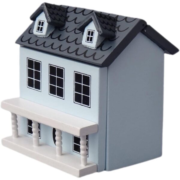 ERINGOGO Mini-Haus-Set aus pastellblauem Holz mit grauem Dach für Dekorationen und Spiele