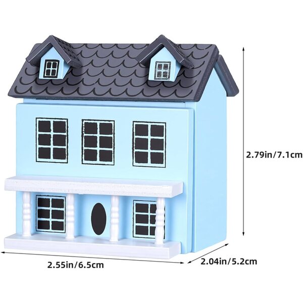 ERINGOGO Mini-Haus-Set aus pastellblauem Holz mit grauem Dach für Dekorationen und Spiele