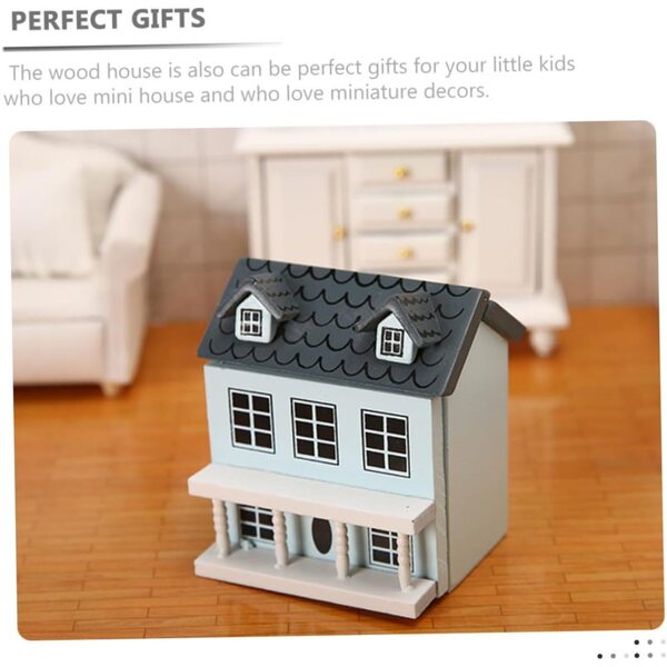 ERINGOGO Mini-Haus-Set aus pastellblauem Holz mit grauem Dach für Dekorationen und Spiele