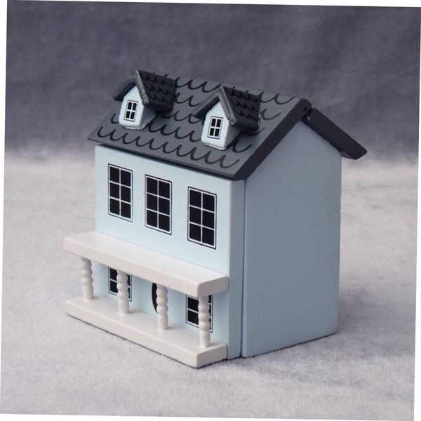 ERINGOGO Mini-Haus-Set aus pastellblauem Holz mit grauem Dach für Dekorationen und Spiele