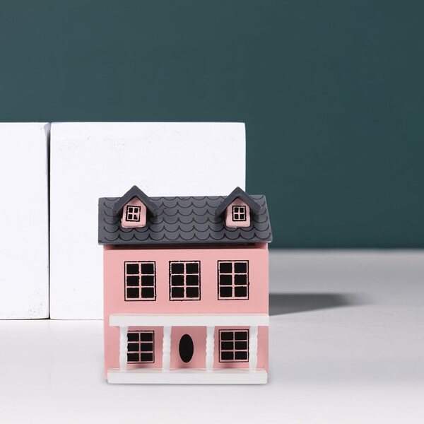 Mini Villa in Legno Rosa per Casa delle Bambole, Decorazione Compact & Realistica