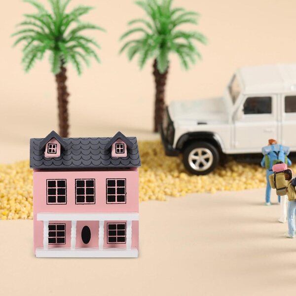 Mini Villa in Legno Rosa per Casa delle Bambole, Decorazione Compact & Realistica