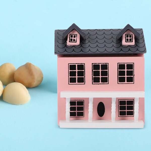 Mini Villa in Legno Rosa per Casa delle Bambole, Decorazione Compact & Realistica