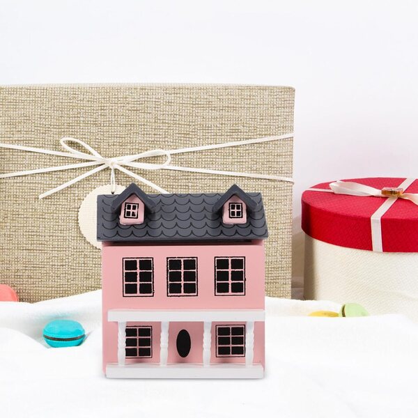 Mini Villa in Legno Rosa per Casa delle Bambole, Decorazione Compact & Realistica