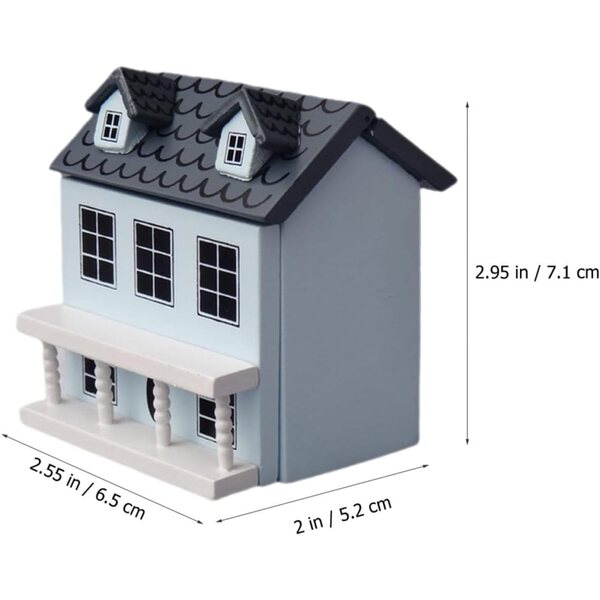 Hohopeti DIY-Minihaus-Bausatz aus Holz, blaue Miniaturdekoration mit grauem Dach