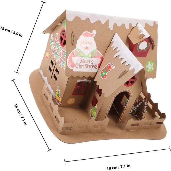 2-teiliges DIY-Weihnachtshaus-Set aus Pappe für Kinder, kreativ und sicher