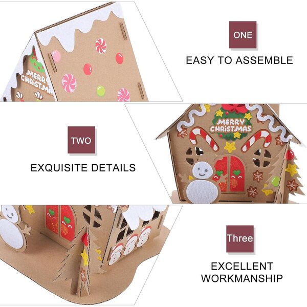 2-teiliges DIY-Weihnachtshaus-Set aus Pappe für Kinder, kreativ und sicher