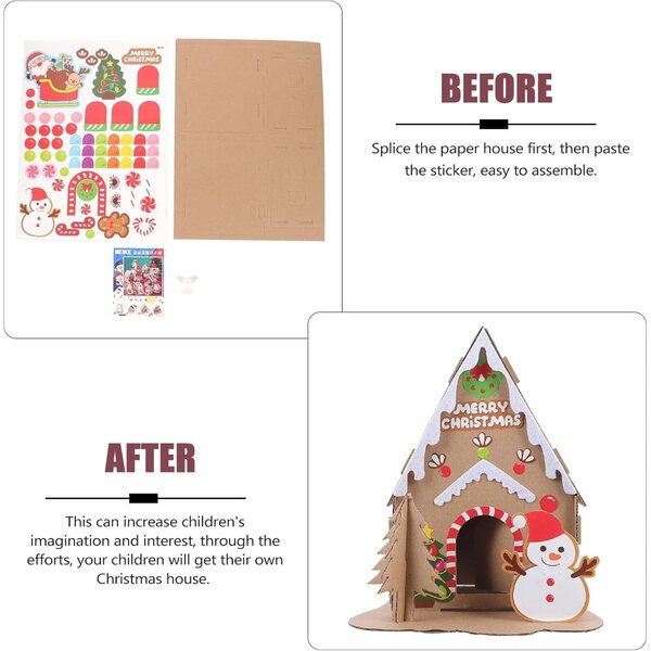 2-teiliges DIY-Weihnachtshaus-Set aus Pappe für Kinder, kreativ und sicher