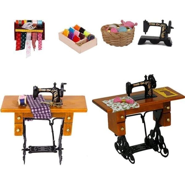 Mini-Nähmaschine aus schwarzer Legierung im Maßstab 1:12 für Puppenhaus und Dekoration