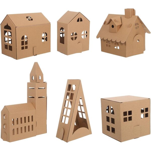 HORIALENCE Kit 6 Mini-Papphäuser für Puppen – Modelle zum Bauen und Ausmalen