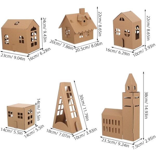 HORIALENCE Kit 6 Mini-Papphäuser für Puppen – Modelle zum Bauen und Ausmalen