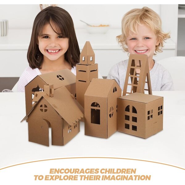 HORIALENCE Kit 6 Mini-Papphäuser für Puppen – Modelle zum Bauen und Ausmalen