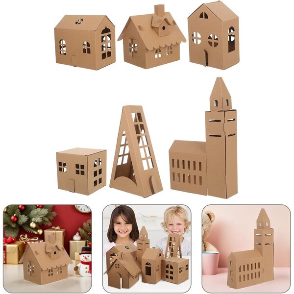 HORIALENCE Kit 6 Mini-Papphäuser für Puppen – Modelle zum Bauen und Ausmalen