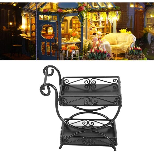 1:12 Miniatur-Gartenwagen aus schwarzem Metall mit exquisiten Details